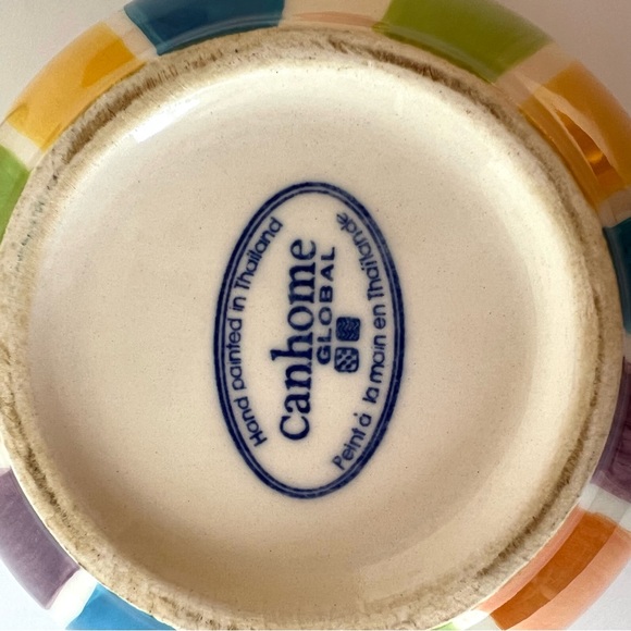 Vintage Hand Painted Cabana Stripes Tea For One Set Canhome Thailand - Picture 9 of 15